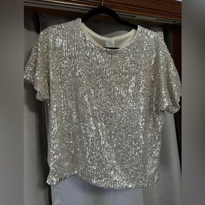 Silver sequin cropped shirt H&M